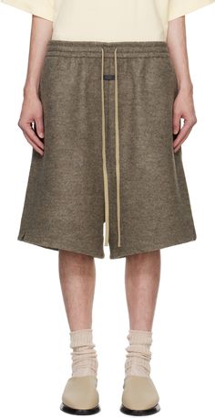 Relaxed-fit boiled virgin wool bouclé shorts. · Drawstring at elasticized waistband · Two-pocket styling · Leather logo patch at front · Vented outseams · Fully lined Supplier color: Wood Boiled Wool, Fear Of God, Leather Logo, Short Outfits, Patch Logo, Apparel Accessories, Relaxed Fit, Wool, Outfit Accessories