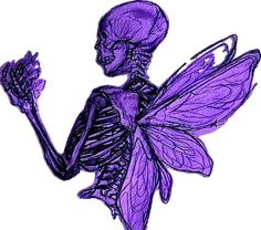 a drawing of a skeleton holding a flower in one hand and a butterfly in the other