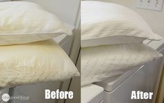 two pillows are stacked on top of each other