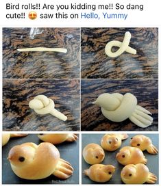 some kind of bread that is being made to look like animals and hands are tied together