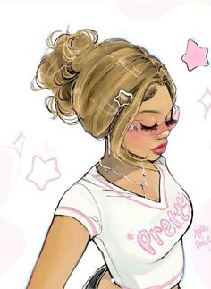 a drawing of a girl with her hair in a ponytail and piercings on top of her head