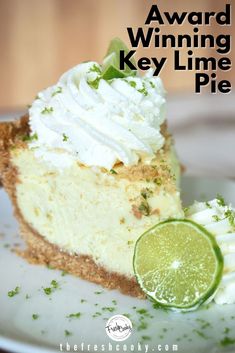 a slice of key lime pie on a plate