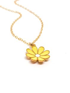 Handmade in Portland, Oregon. Celebrating Spring with this pretty flower necklace (available in several other colors as well!) MEASUREMENTS + MATERIALS - Length is about 16 inches and is adjustable. - Made with a gold fill chain for longevity and sensitive skin - Pretty yellow flower charm is gold plated WHAT PEOPLE SAY “Beautiful craftsmanship, these were for my mother in law, she loves them. I love supporting small businesses.” - Josh “Love these earrings!! I get so many compliments about them Dainty Yellow Flower Shaped Jewelry, Yellow Flower Shaped Jewelry With Adjustable Chain, Delicate Adjustable Flower Pendant Necklace, Delicate Adjustable Charm Necklace With Flower, Yellow Adjustable Flower Pendant Necklace, Adjustable Yellow Flower Pendant Necklace, Adjustable Yellow Flower Charm Necklace, Dainty Yellow Flower Necklace, Yellow Birth Flower Pendant Necklace