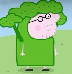 an animated image of a man with glasses and a broccoli head