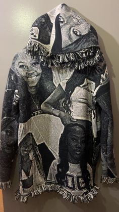 A custom tapestry hoodie that can be ordered in black and white, or you can select your background color. Message your pictures and/or theme. This is a great gift idea and great for seniors. Message any customization details, such as fringe or no fringe. Tapestry Clothes, Tapestry Sweater, Tapestry Hoodie, 80s Things, Lingerie Art, Designer Hoodies, Sports Luxe, Hoodie Outfit