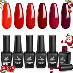 6 Bloody Mary Gel Polish(6*7.5ml /0.25 fl.oz ): We put together the top 6 trendiest colors of Red! We studied the upcoming color trends closely so you could display a colorful, stylish, modern manicure every time for New Year Holiday and! It comes with the Shimmer Red, Burgundy Red gel nail polish to DIY at home. Perfect for girlfriends and women gift.Color Number is: a419-a420-a421-a422-a423-a424.Thanks Giving Gifts are a good choice. Red Gel Nail Polish, Nail Red, Red Gel Nails, Gifts Box, Gel Set, Manicure Gel