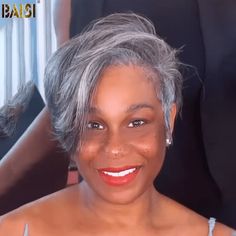 BAISI HAIR Pixie Cut Wig BAISI Short Side Part Grey Pixie Lace Wig Short Lace Wig, Honey Blonde Pixie, Grey Bob Wig, Short Side Part, Curled Pixie Cut, T Part Wig, Hair Slick, Short Pixie Cut Wigs, Curled Pixie