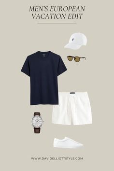 French Summer Outfits Men, Men’s Vacation Beach Outfit, Summer Outfits Men Old Money, White Shorts Outfit Men, Summer Man Outfit, Vacation Outfit Men, Men’s Summer Fashion 2024, Man Summer Outfit, Men Outfits Summer