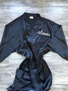 Black Satin Party Robe, Black Satin Robe For Party, White Silk Robe, Black Silk Robe, Custom Robes, Personalized Robe, Posing Suits, Black Bridesmaids, Custom Bling