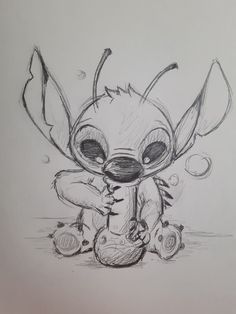 a pencil drawing of a baby stitcher sitting on the ground with its eyes closed