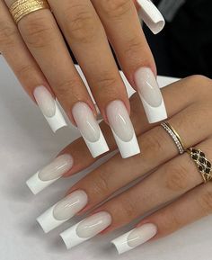 Long Square French Nails, White Square Nail Designs, Nail Designs Simple, Square Nail, Square Nail Designs, Vintage Nails, Almond Acrylic Nails