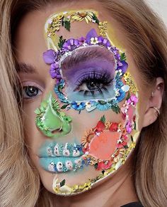 Panda Dance, Creepy Clown Makeup, Artsy Makeup, Creepy Halloween Makeup, Flower Makeup, Face Paint Makeup, Face Art Makeup, Halloween Makeup Inspiration, Fell Asleep