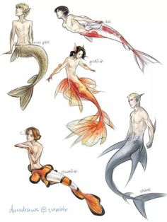 several different types of mermaids and their tails