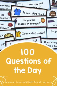 100 questions of the day cards with text overlay