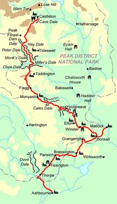 a map showing the route for peak district park, which is located in the mountains