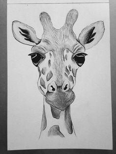 a drawing of a giraffe's face with black eyes and brown spots