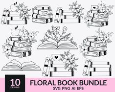 the floral book bundle is shown with flowers and books on top of each other, including an