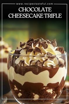 chocolate cheesecake trifle in a glass bowl