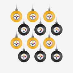 Pittsburgh Steelers 12 Pack Ball Ornament Set FOCO - FOCO.com Pittsburg Steelers, Plastic Ball, Hanging Tree, Nfl Teams Logos, Logo Display, Holiday Ornament, Philadelphia Phillies, Deck The Halls, Ball Ornaments