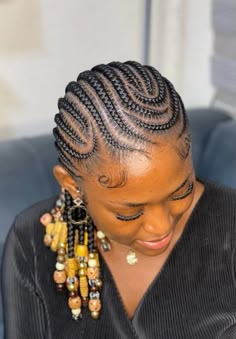 Braided Up Bun For Black Women, Straight Back With Beads, Nice Cornrows Hairstyles, Straight Back Cornrows Natural Hair, Cornrows Braids For Black Women Natural, Gana Braids, Hair Braid Designs, Cornrows Natural Hair, Natural Hair Haircuts