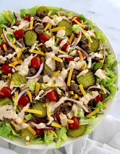 Big Mac Cheeseburger Salad - Keto Cooking Christian Big Mac Cheeseburger, Low Carb Salad Dressing, Fried Cabbage With Sausage, Cheeseburger Salad, Carb Sides, Big Mac Salad, Keto Salads, Burger Salad, Keto Burger