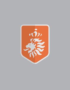 an orange and white lion emblem on a gray background