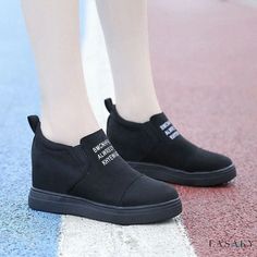 Lasaky - Stylish Casual Shoes with Round Toe, Flat Thick Sole, Slip-On Design, and High Heels Height Increase, Wedge Sneakers, Puma Fierce Sneaker, Sneaker Heels, Suede Heels, Wedge Sneaker, Sneakers For Sale, Wedge Heels, All Black Sneakers