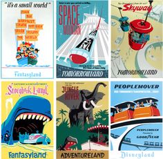 four different travel posters with an elephant, airplane, and other things in the background