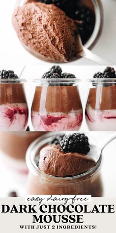 vegan chocolate mousse Blackberry Chocolate, Smoothies Vegan, Dark Chocolate Mousse, Vegan Dark Chocolate, Desserts Vegan, Paleo Chocolate, Gf Desserts, Mousse Recipes, Dairy Free Dessert