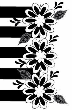 a black and white striped background with flowers