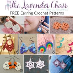 crochet patterns for earrings with text overlay that says the lavender chair