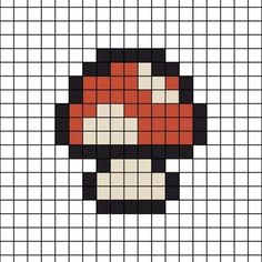 an image of a mushroom made out of pixellated squares on a white background with red and black dots