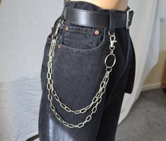 Double Wallet Chain with O Ring Belt chain 90's Trouser | Etsy Accessories Grunge, Trouser Chain, Chain Outfit, Chains Aesthetic, Accessories Korean, Accessories Kawaii, Store Aesthetic, Cross Keychain, Grunge Accessories