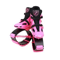 two roller skates with pink and black wheels