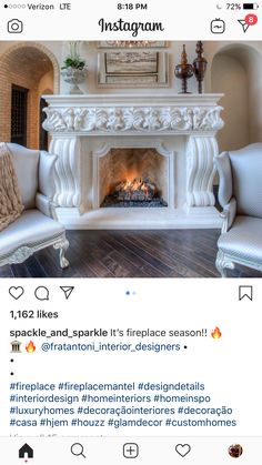 the instagram page on instagram com features an image of a fireplace and two chairs