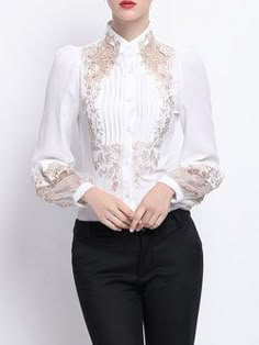 Embroidered Shirt Collar H-line Long Sleeve Blouse Mode Ab 50, Embroidered Blouses, Blouse White, Beautiful Blouses, Exclusive Fashion, Independent Designers Fashion, White Blouse, White Fashion