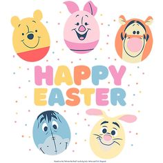 the words happy easter are surrounded by cartoon faces