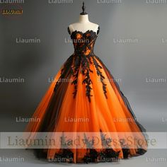 Themed Prom Dresses, Orange Dress Wedding, Black And Orange Dress, Prom Dress Evening, Ombre Dress, Puff Dress, Dress Store, Dress Evening, Evening Dresses Prom