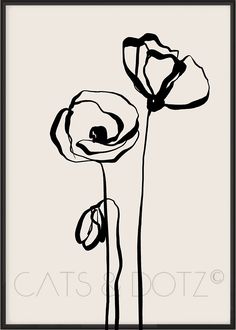 two black and white flowers on a beige background