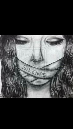 a pencil drawing of a woman's face with the word science taped to her mouth