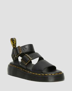 Shop Gryphon Women's Platform Gladiator Sandals at Dr. Martens. Free delivery on orders over $50 Dr Martens Gryphon, Black Dr Martens, Leather Strap Sandals, Boots Chelsea, Black Gladiator Sandals, Shoe Brushes, Leather Platform Sandals, Goodyear Welt, Brass Hardware