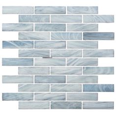 a white and blue mosaic tile wall with grey lines on the bottom, in an irregular pattern