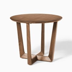 a round wooden table with two legs on the top and one leg in the middle