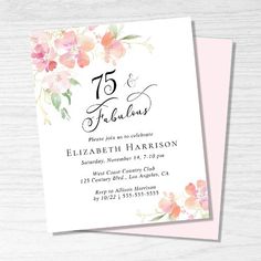 an elegant floral wedding card with the number 75 and it's date on it