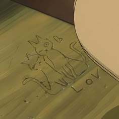 a drawing of a cat with the word love written on it's back side