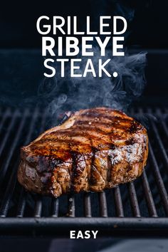 Grilled ribeye steak with char marks on a barbecue grill, steam rising. Bbq Ribeye Steak Recipes, Steak On Grill Recipes, Bbq Steaks Grill, Bbq Ribeye Steak, How To Cook A Ribeye Steak, Grill Temperature For Steak, Rib Eye Steak Recipes Grilled, Ribeye Steak Recipes Grilled, Grill Ribeye Steak