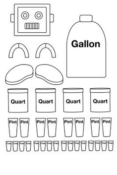 an image of gallon and cups with the word quart on them in black and white