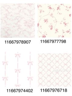 four different types of wallpapers with bows and ribbons on the bottom, one in pink