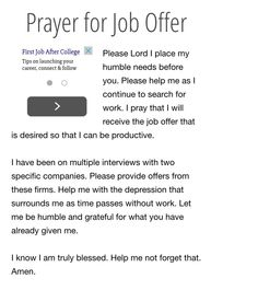 an email to a woman about prayer for job offer