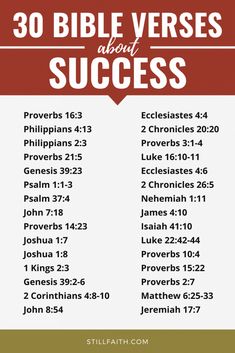 the 30 bible verses about success with red and white lettering on it, in front of